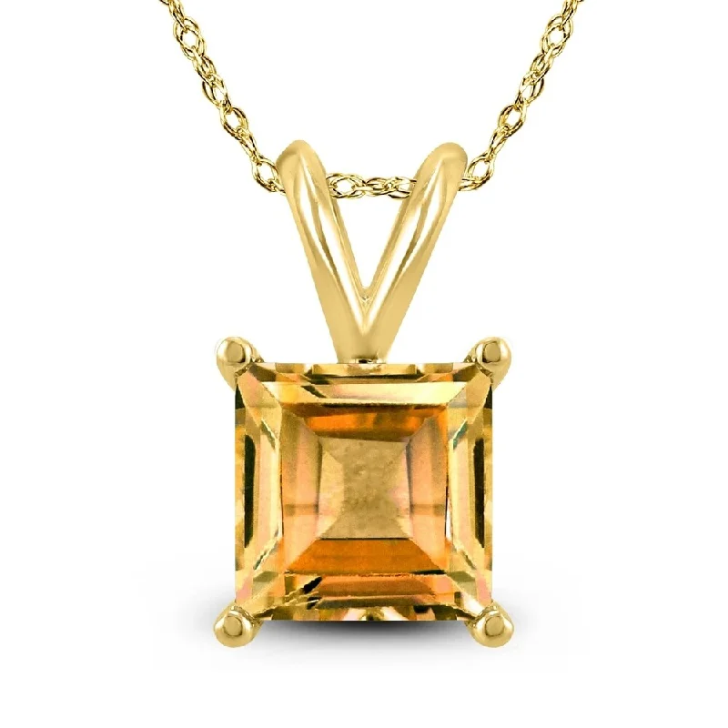 diamond necklace for women -14K Yellow Gold 5MM Square Citrine Pendant