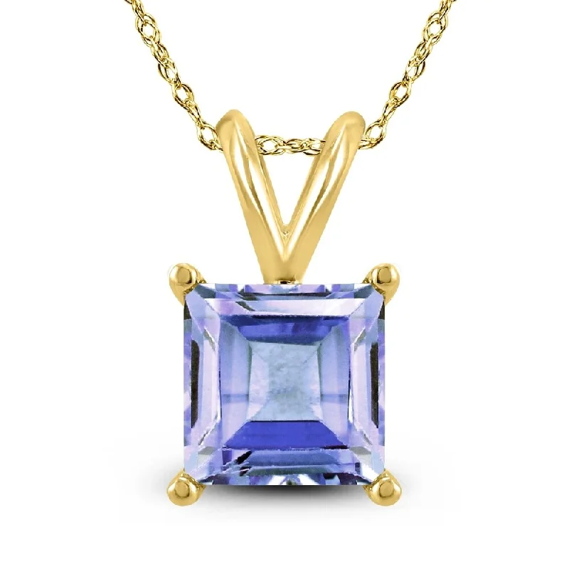 layered gold necklace -14K Yellow Gold 5MM Square Tanzanite Pendant