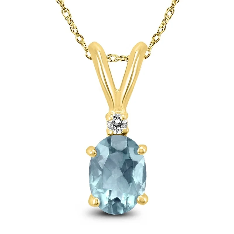 fashion gold necklace -14K Yellow Gold 5x3MM Oval Aquamarine and Diamond Pendant