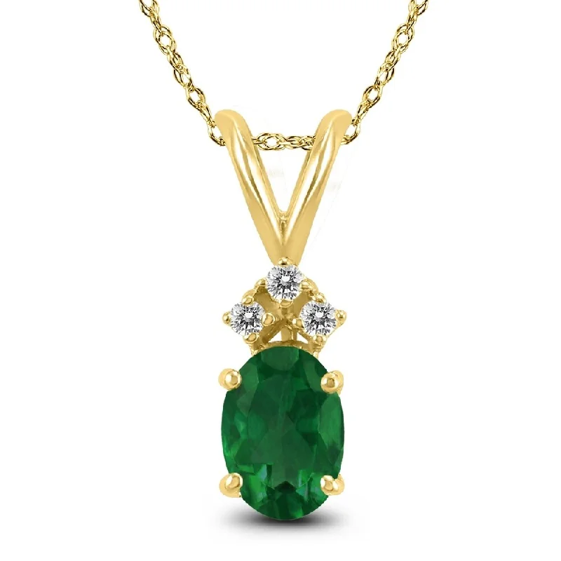 family tree necklace -14K Yellow Gold 5x3MM Oval Emerald and Diamond Pendant