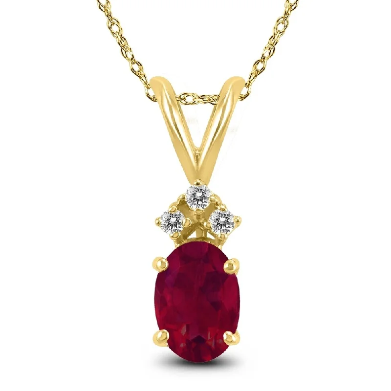 double pendant necklace -14K Yellow Gold 5x3MM Oval Ruby and Diamond Pendant