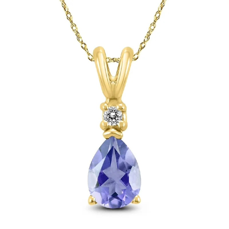 sapphire pendant necklace -14K Yellow Gold 5x3MM Pear Tanzanite and Diamond Pendant