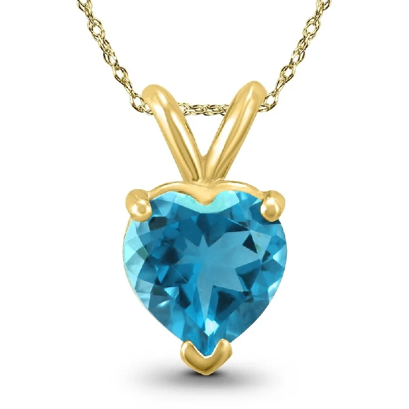 chunky silver necklace -14K Yellow Gold 6MM Heart Blue Topaz Pendant