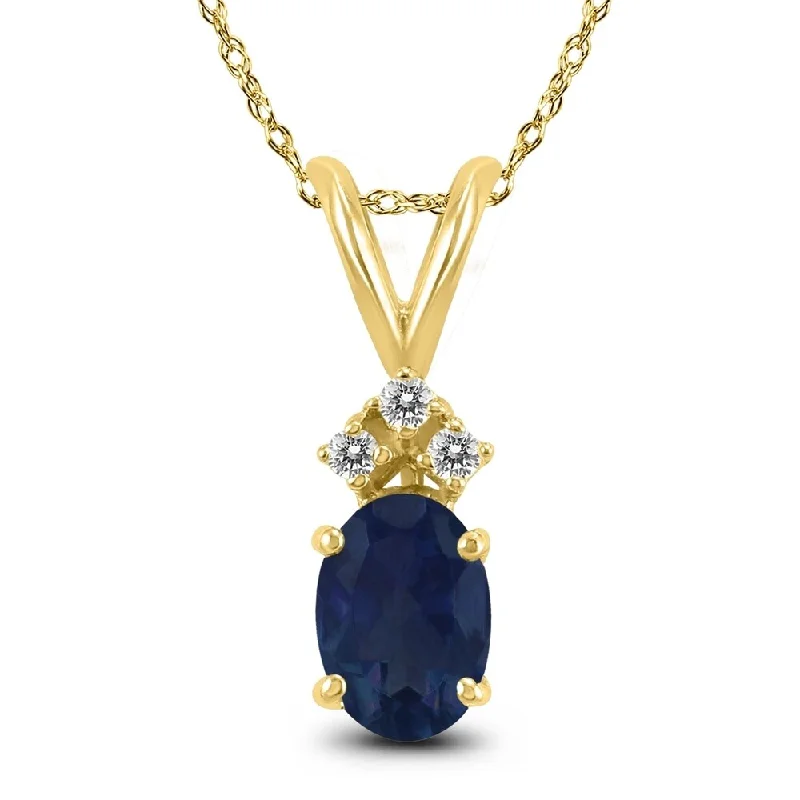 heart shaped pendant necklace -14K Yellow Gold 6x4MM Oval Sapphire and Diamond Pendant