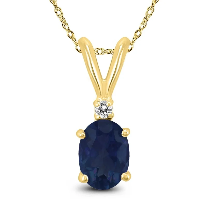 chain choker necklace -14K Yellow Gold 6x4MM Oval Sapphire and Diamond Pendant