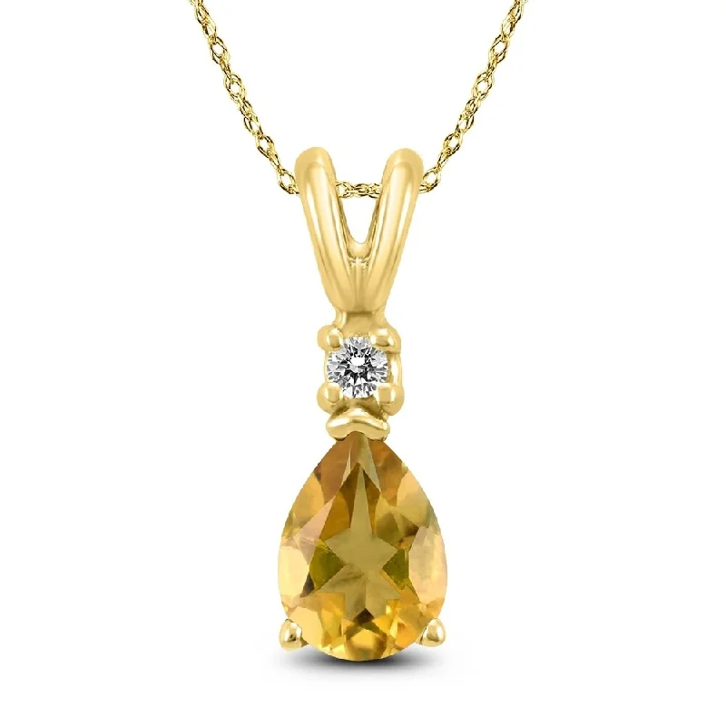 luxury necklace for women -14K Yellow Gold 6x4MM Pear Citrine and Diamond Pendant