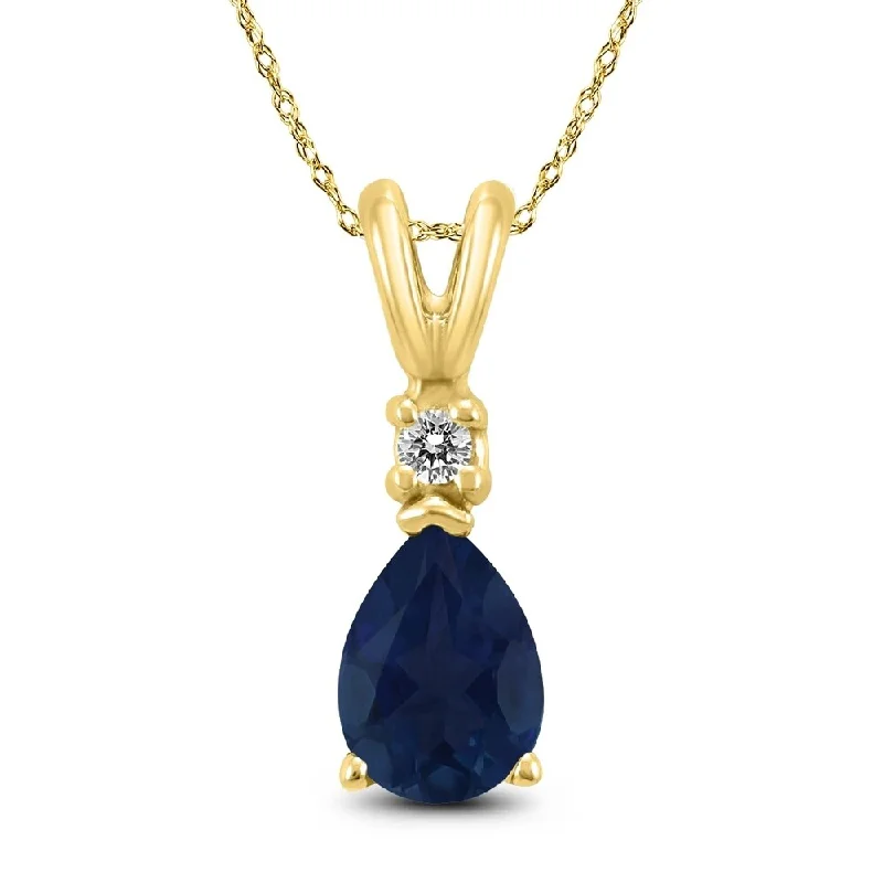 personalized pendant necklace -14K Yellow Gold 6x4MM Pear Sapphire and Diamond Pendant