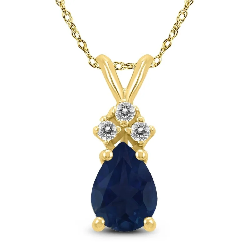 long gold necklace -14K Yellow Gold 6x4MM Pear Sapphire and Diamond Pendant