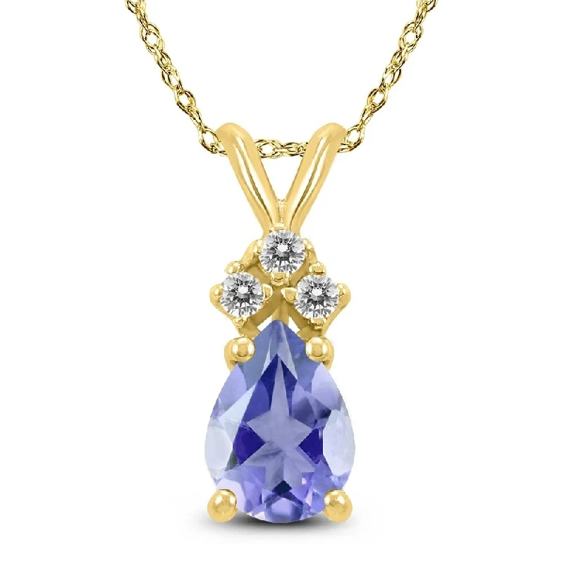 initial pendant necklace -14K Yellow Gold 6x4MM Pear Tanzanite and Diamond Pendant