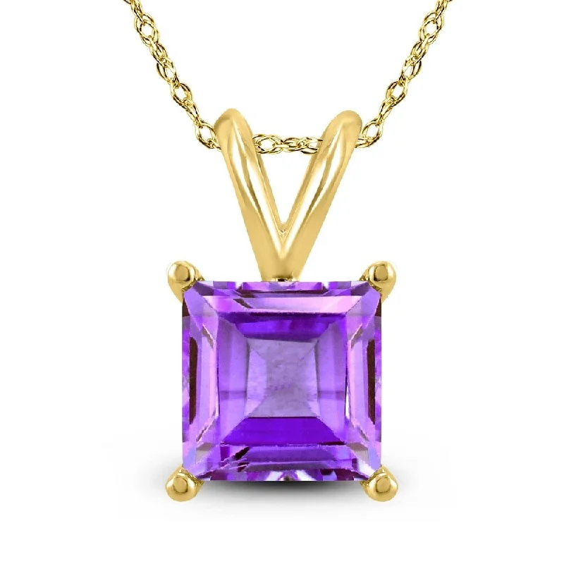 thick gold necklace -14K Yellow Gold 7MM Princess Shaped Amethyst Pendant