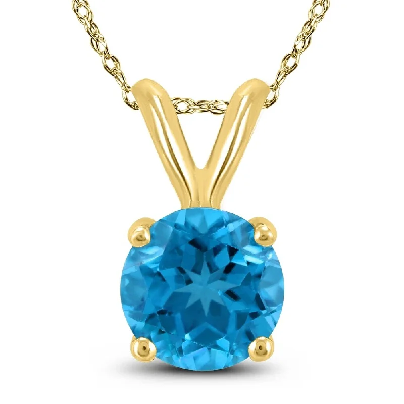 moon pendant necklace -14K Yellow Gold 7MM Round Blue Topaz Pendant