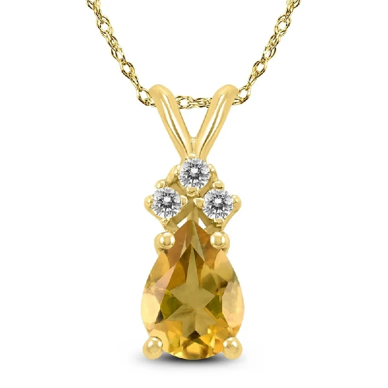 minimalist silver pendant necklace -14K Yellow Gold 7x5MM Pear Citrine and Diamond Pendant