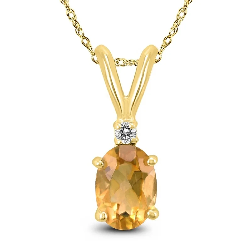 vintage charm necklace -14K Yellow Gold 8x6MM Oval Citrine and Diamond Pendant