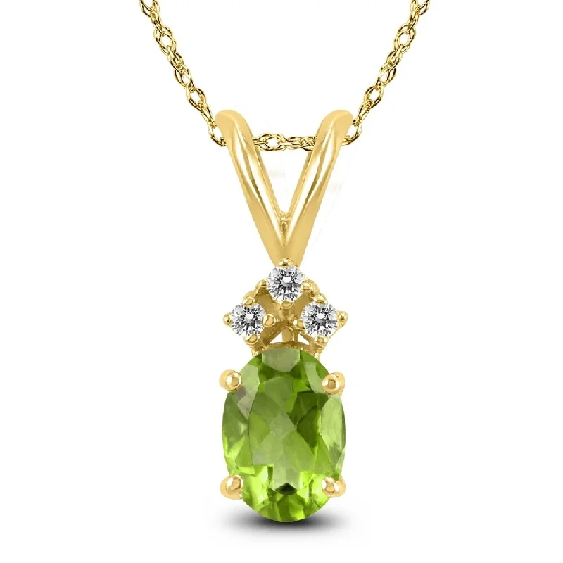 silver link necklace -14K Yellow Gold 8x6MM Oval Peridot and Diamond Pendant