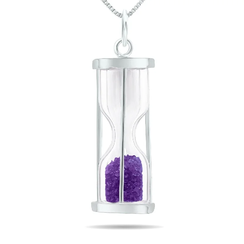 butterfly necklace for women -3/4 carat tw genuine February Amethyst birthstone Hourglass Pendant Necklace - Tooth Fairy Pixie Dust Gift 925 Sterling Silver