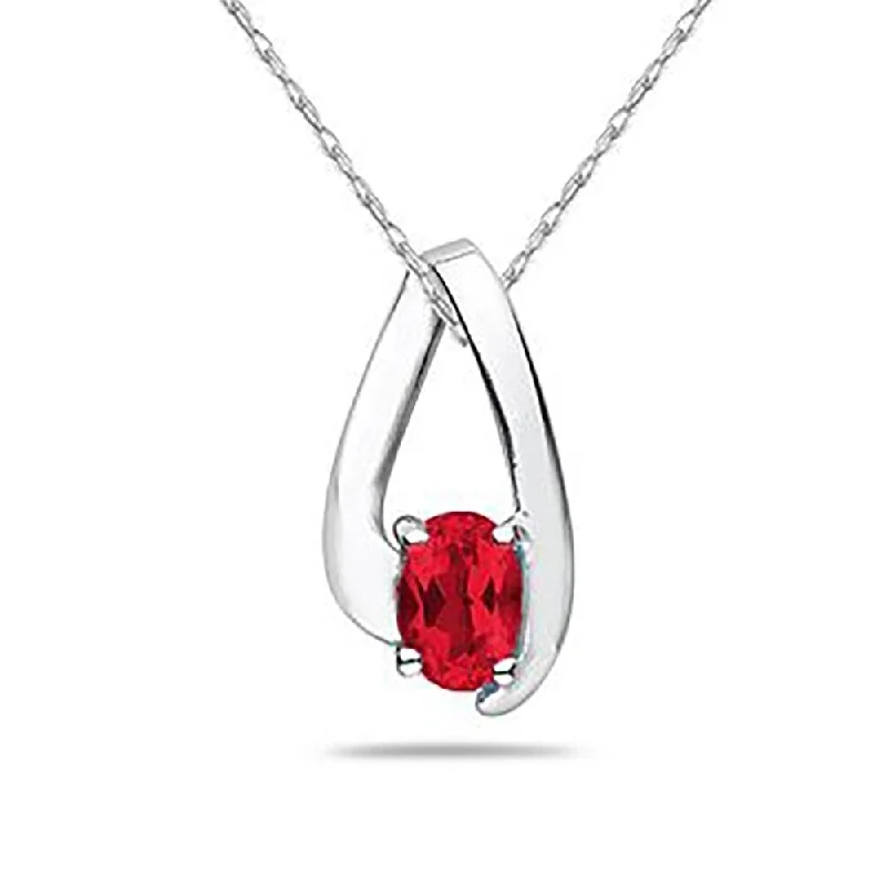 couple necklace set -All Natural Ruby Loop Pendant Necklace in 10K White Gold