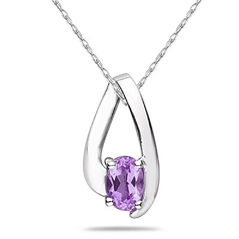 angel pendant necklace -Amethyst Loop Pendant Necklace 10K White Gold