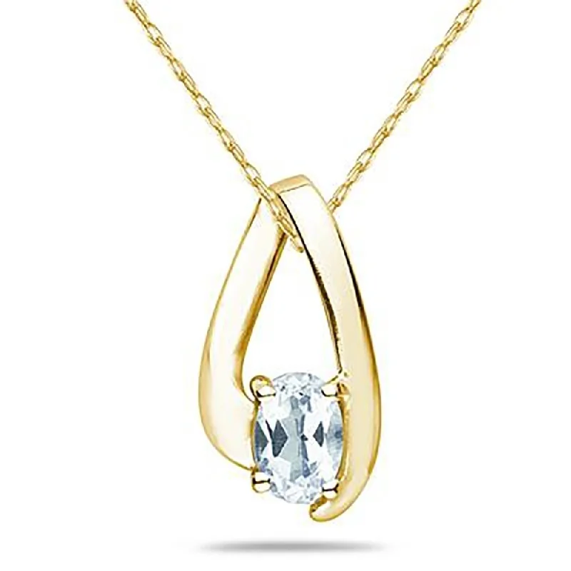 personal nameplate necklace -Aquamarine Loop Pendant Necklace 10K Yellow Gold