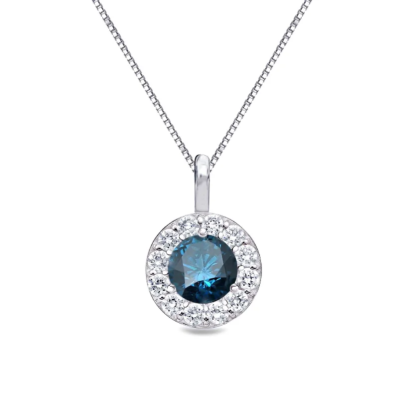 cute dainty necklace -Auriya 1/2ctw Round Blue Diamond Halo Necklace 14k Gold (I1-I2)