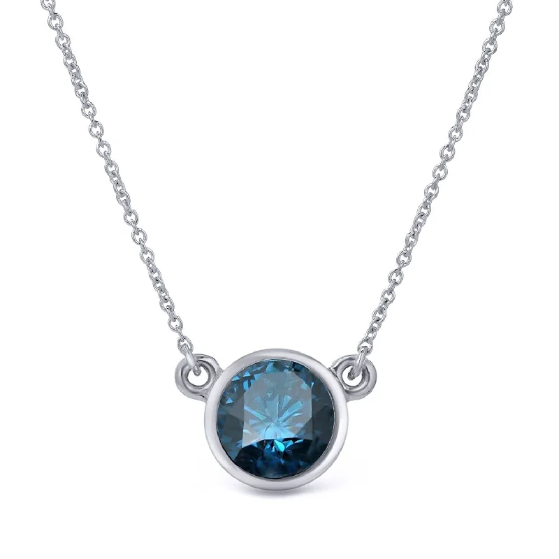 sparkling diamond necklace -Auriya 1/2ctw Round Solitaire Blue Diamond Necklace 14k Gold Bezel-set (I1-I2)