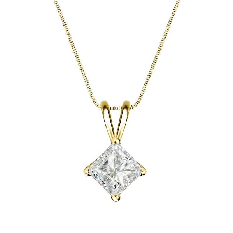 vintage gemstone necklace -Auriya 1/2ctw Solitaire Princess-cut Diamond Necklace 14k Gold (J-K, I1-I2)