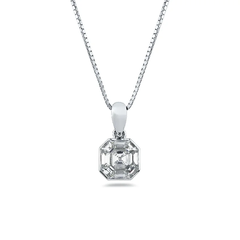 pearl and crystal necklace -Auriya 1/3ctw Asscher-Cut Diamond Necklace 14-karat White Gold (G-H, VS1-VS2)