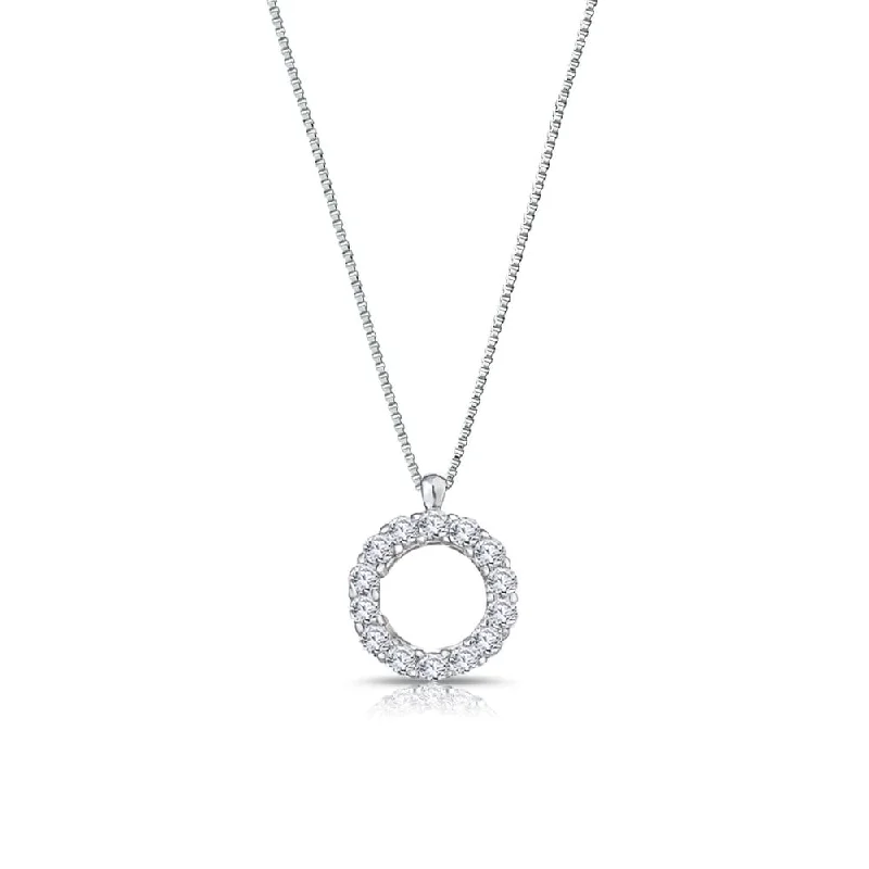 moon necklace silver -Auriya 1/5cttw Accent Diamond Circle Fashion Necklace Sterling Silver (H-I, I1-I2)