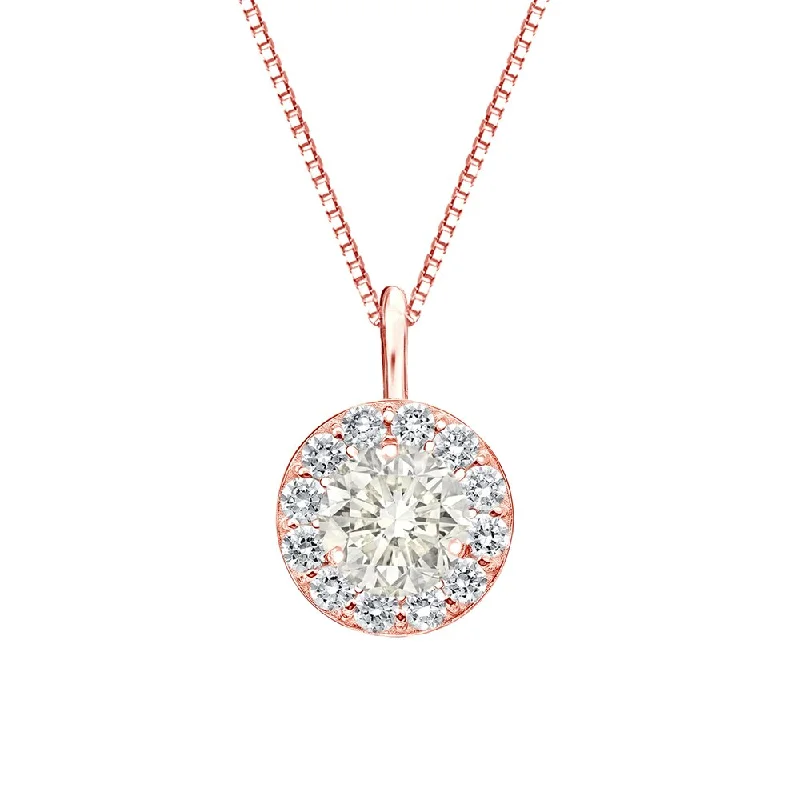 dainty gold necklace -Auriya 1 carat TW Round Halo Diamond Necklace 14k Gold (J-K, I1-I2)