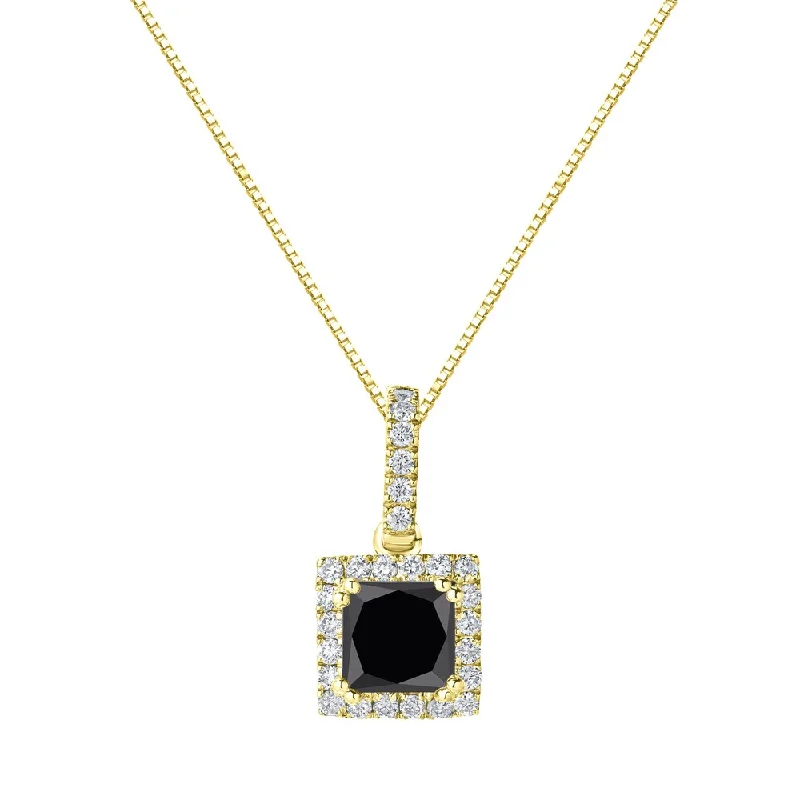 silver star necklace -Auriya 14k Gold 1 1/4ct TDW Princess-Cut Halo Black Diamond Necklace (H-I, SI1-SI2)