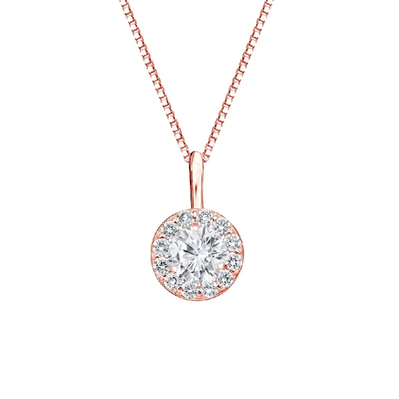 sterling silver heart necklace -Auriya 14k Gold 1/2ct TDW Round-Cut Diamond Halo Necklace (H-I, SI1-SI2)