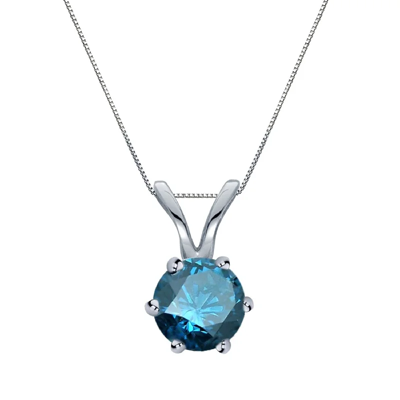 rose gold necklace women -Auriya 14k Gold 1/2ctw Round Solitaire Blue Diamond Necklace 6-Prong (SI1-SI2)