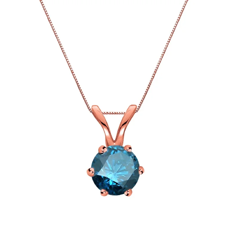 cubic zirconia necklace -Auriya 14k Gold 1/3ctw Round Solitaire Blue Diamond Necklace 6-Prong (SI2-SI3)