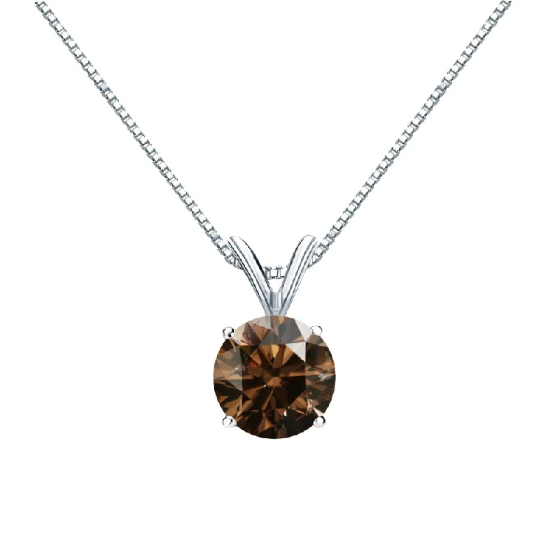 precious gem necklace -Auriya 14k Gold 1ct TDW Round Brown Diamond Solitaire Necklace (SI1-SI2)