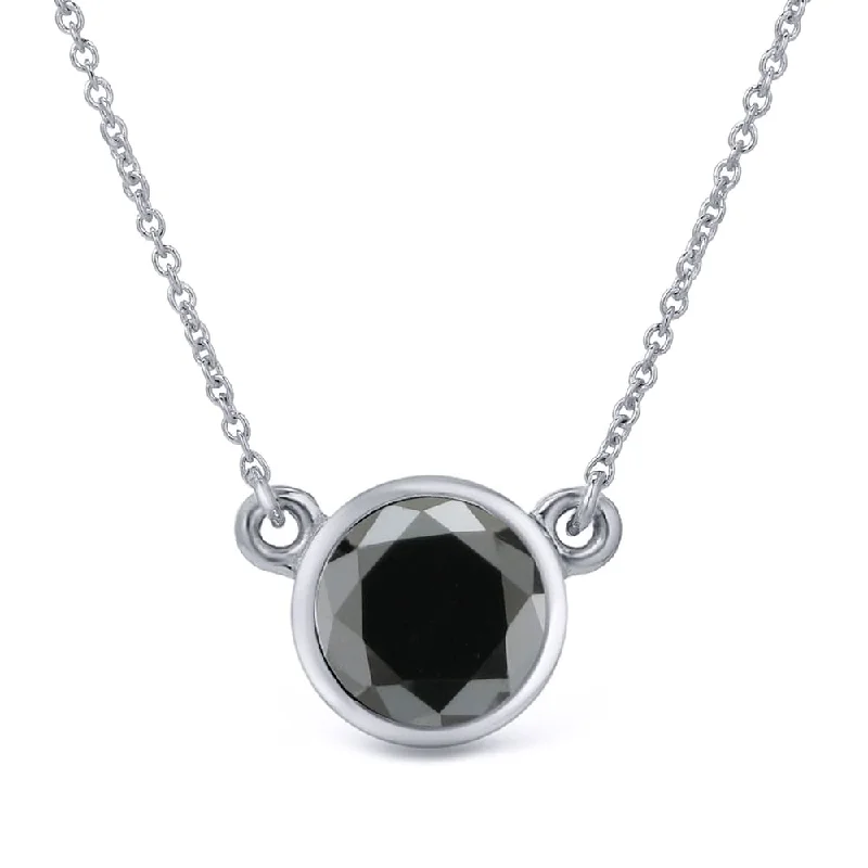 women’s diamond necklace -Auriya 14k Gold 1ctw Bezel-set Solitaire Black Diamond Necklace