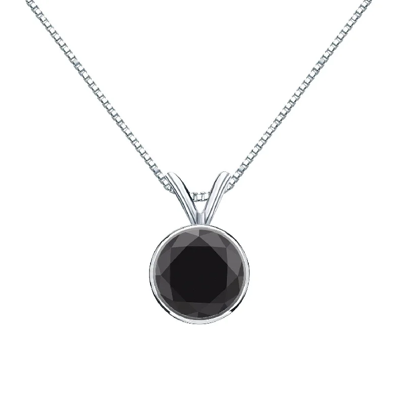 shell necklace for beach -Auriya 14k Gold 1ctw Solitaire Black Diamond Necklace Bezel-set