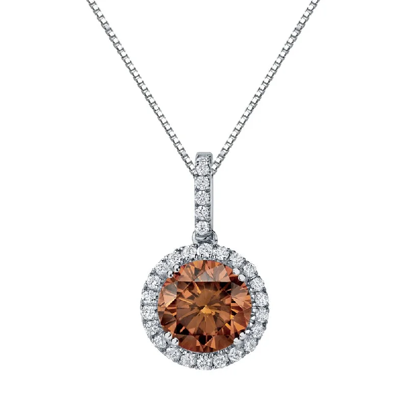 fashion statement necklace -Auriya 14k Gold 2 1/4ct TDW Round Brown Diamond Halo Necklace (SI2-SI3)