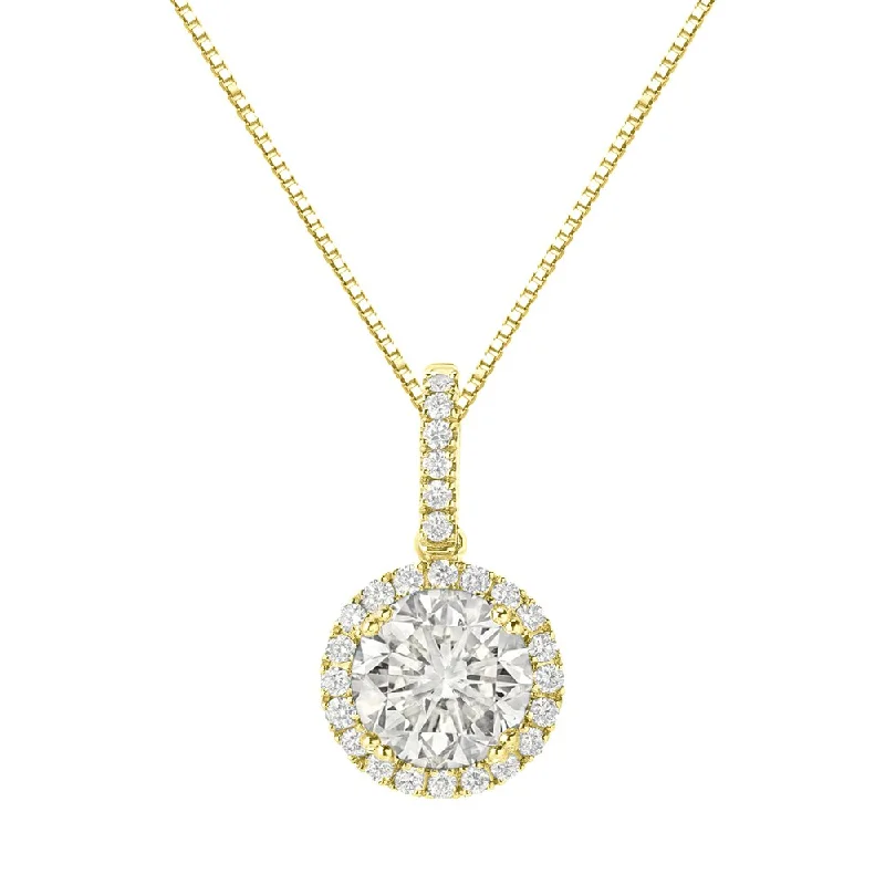 minimalist pendant necklace -Auriya 14k Gold 2 1/4ct TDW Round Halo Diamond Necklace (J-K, SI2-SI3)