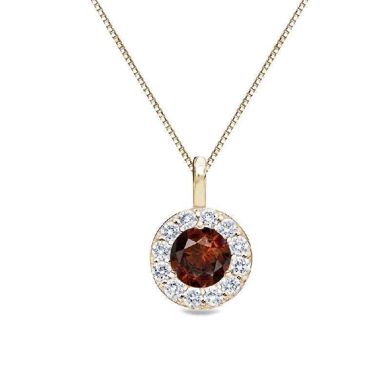 friendship necklace set -Auriya 14k Gold 2/5ct TDW Round Halo Brown Diamond Necklace (H-I, I1-I2)