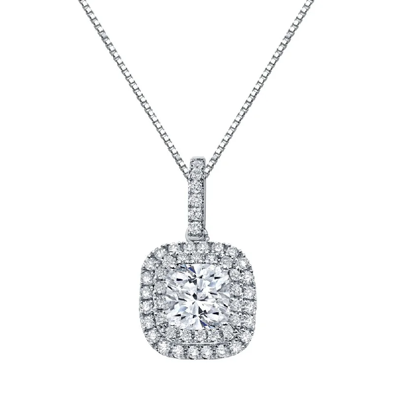 vintage chain necklace -Auriya 14k Gold 3 1/10ct TDW Certified Cushion Cut Double Halo Diamond Necklace (SI1-SI2)