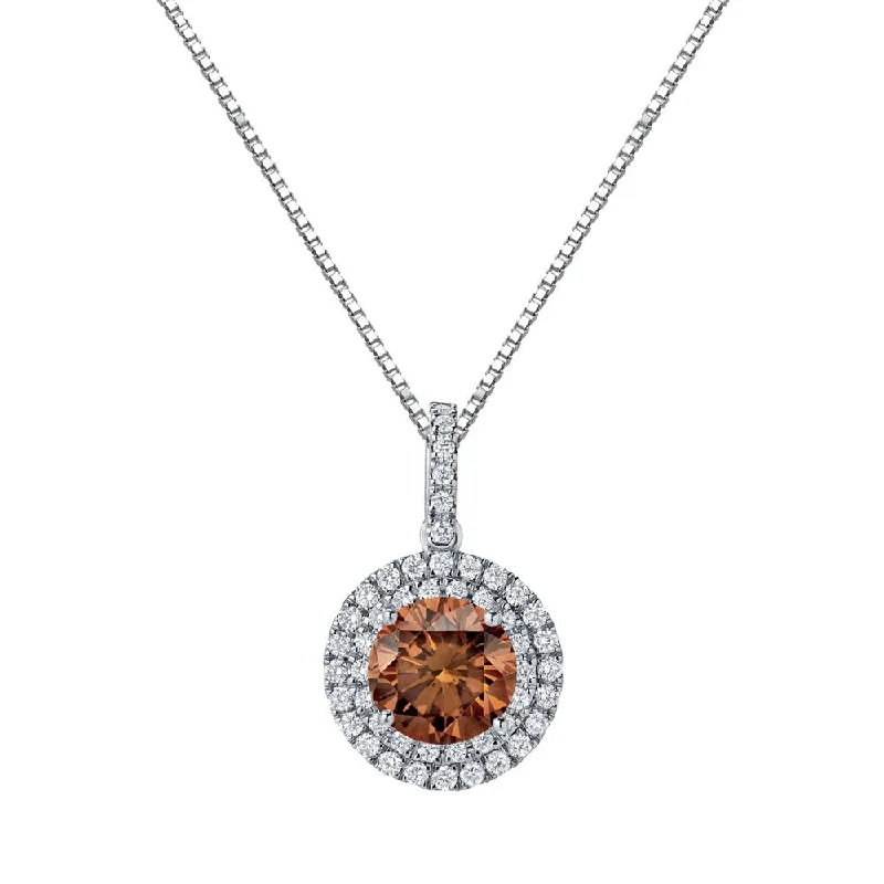 abstract pendant necklace -Auriya 14k Gold 3 1/8ct TDW Round Double Halo Brown Diamond Necklace (H-I, SI1-SI2)