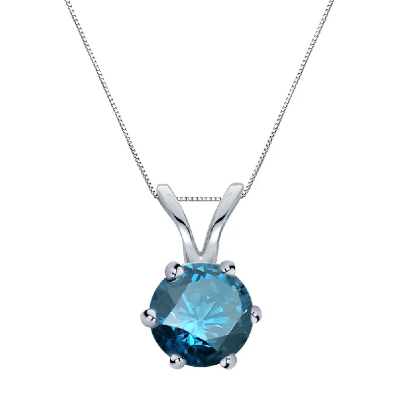 large statement necklace -Auriya 14k Gold 3/4ctw Round Solitaire Blue Diamond Necklace 6-Prong (SI2-SI3)