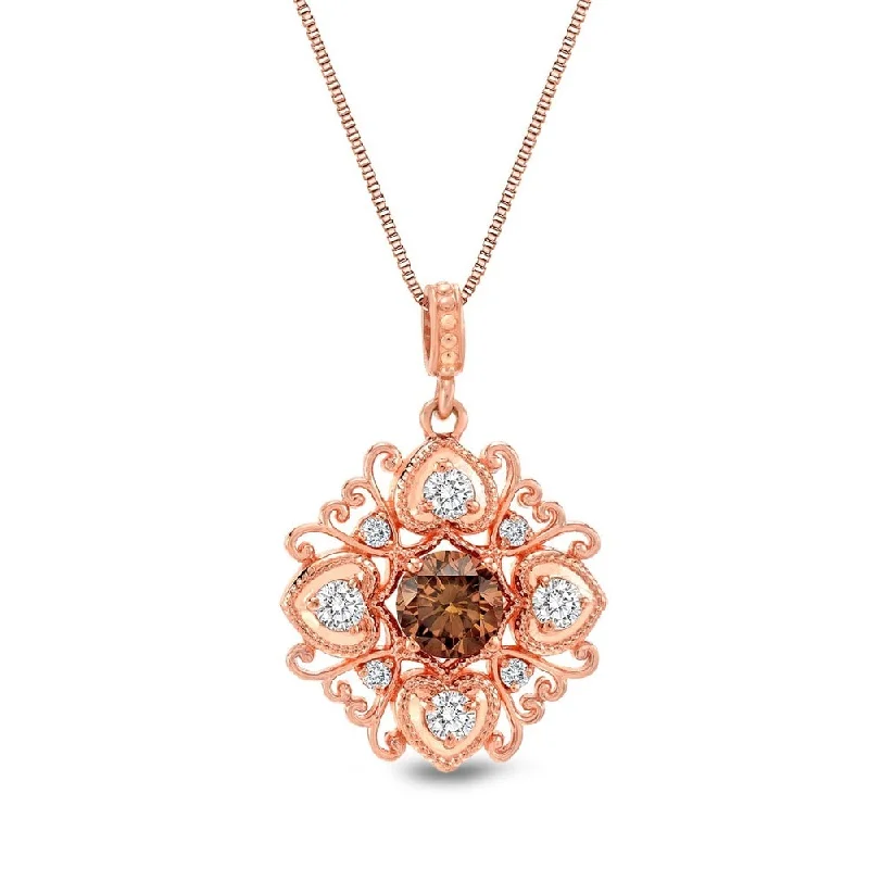 emerald pendant necklace -Auriya 14k Rose Gold 7/8ct TDW Vintage Brown Diamond Filigree Scroll Necklace (G-H, SI1-SI2)