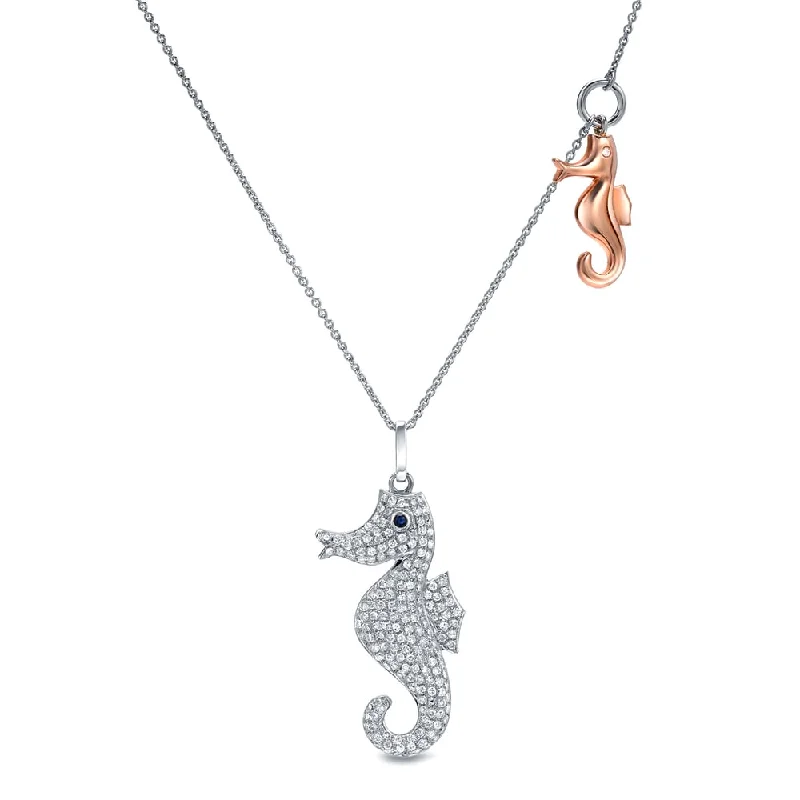 teardrop pendant necklace -Auriya 14k Two-tone Gold 5/8ctw Diamond Seahorse Necklace (H-I, SI1-SI2)