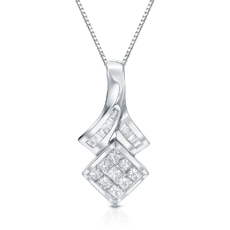 geometric choker necklace -Auriya 14k White Gold 1/2ct TDW Baguette and Princess Cut Diamond Necklace (H-I, SI1-SI2)