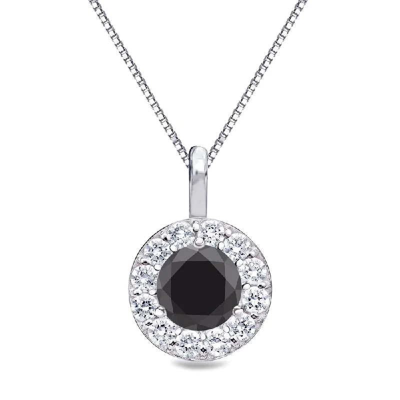 thick gold necklace -Auriya 1ctw Round Black Diamond Halo Necklace 14k Gold