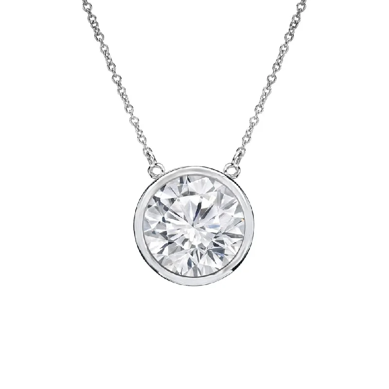 charm pendant necklace -Auriya 1ctw Round Solitaire Diamond Necklace 14k Gold Bezel-set (H-I, VS1-VS2) - 6.5mm