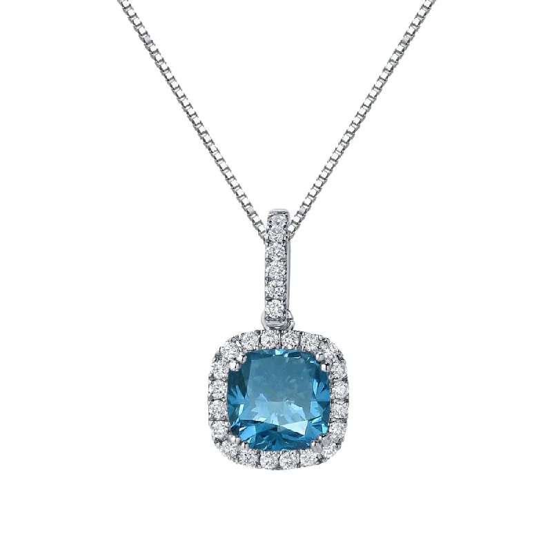 personalized photo necklace -Auriya 2 1/4ctw Halo Cushion Cut Blue Diamond Necklace 14k Gold (SI2-SI3)