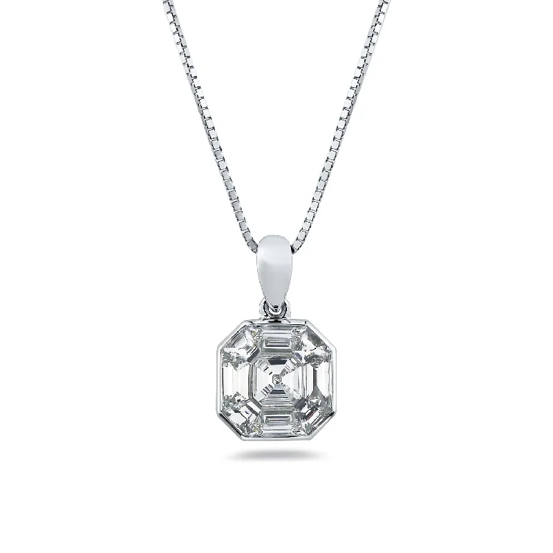 birthstone necklace for mom -Auriya 3/4ctw Asscher-Cut Diamond Necklace 14-karat White Gold (G-H, VS1-VS2)