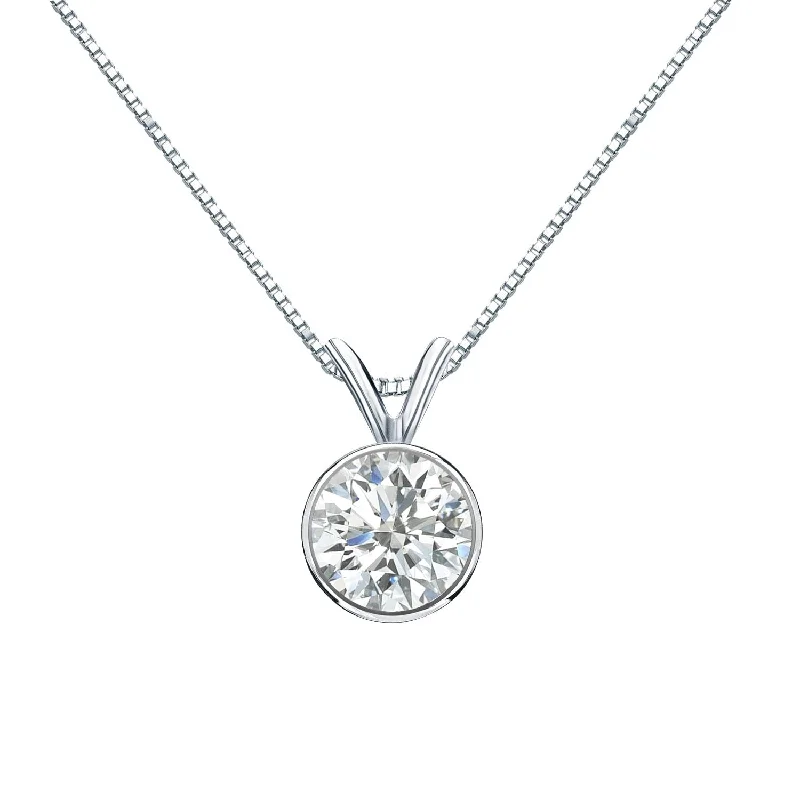 elegant diamond necklace -Auriya 3/4ctw Round Solitaire Diamond Necklace 14k Gold Bezel-set (I-J, SI1-SI2)