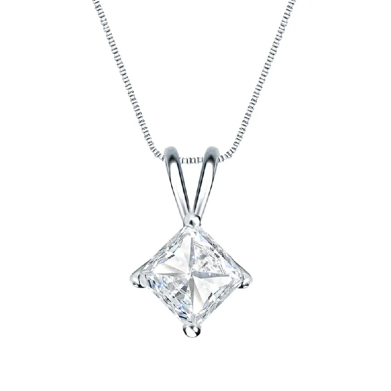 custom coordinates necklace -Auriya 3/4ctw Solitaire Princess-cut Diamond Necklace 14k Gold (H-I, SI1-SI2)